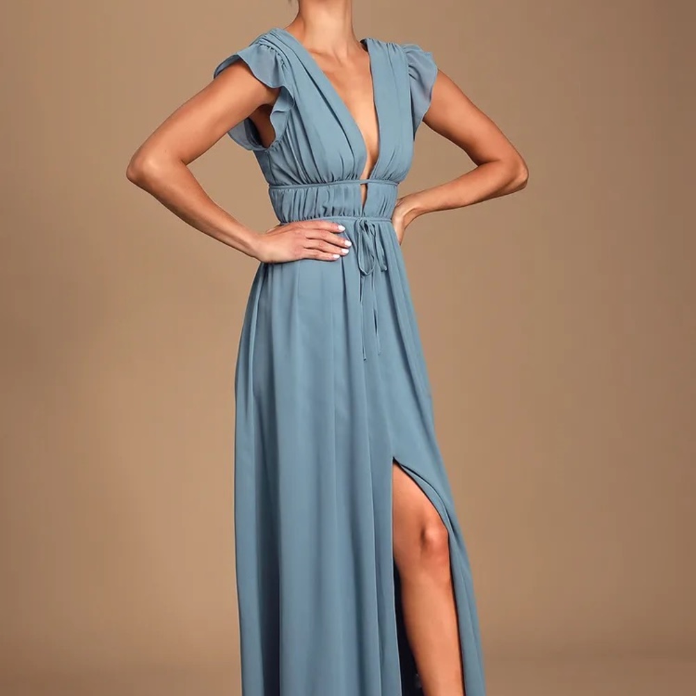 Lulu’s I'm All Yours Slate Blue Ruffled Maxi Dress